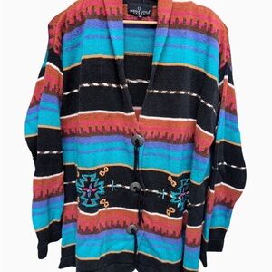 Carole Little Aztec Southwestern Conchos Beaded Cardigan Sweater Women's MEDIUM